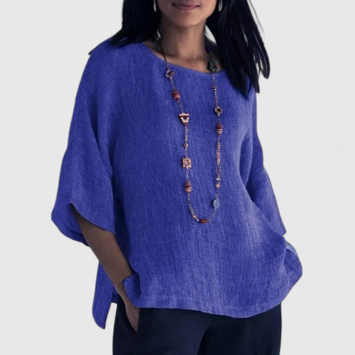 Angelique | Oversized Round Neck Blouse with Beaded Necklace