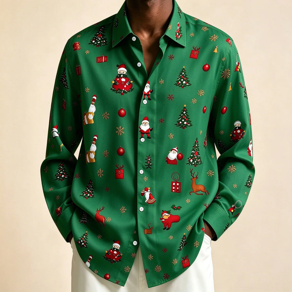 Preston | Festive Christmas Blouse with Santa Print for Men