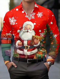 Anatole | Santa Claus Print Button-Down Christmas Blouse for Men