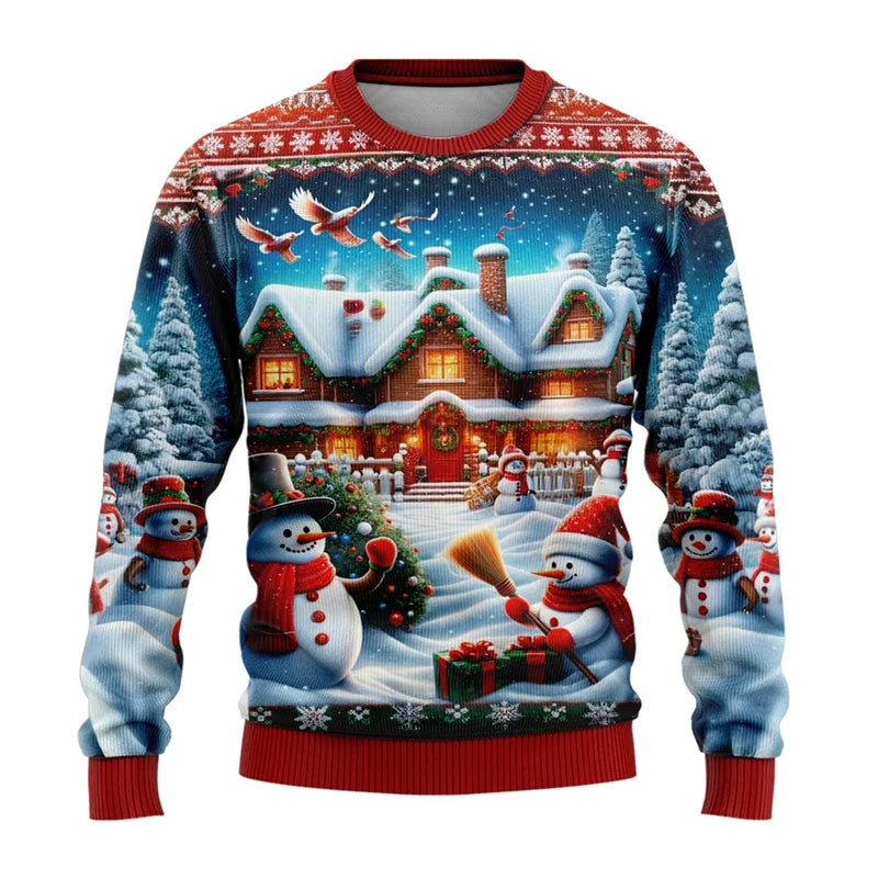 Etienne | Snowman Print Crewneck Christmas Sweater for Men