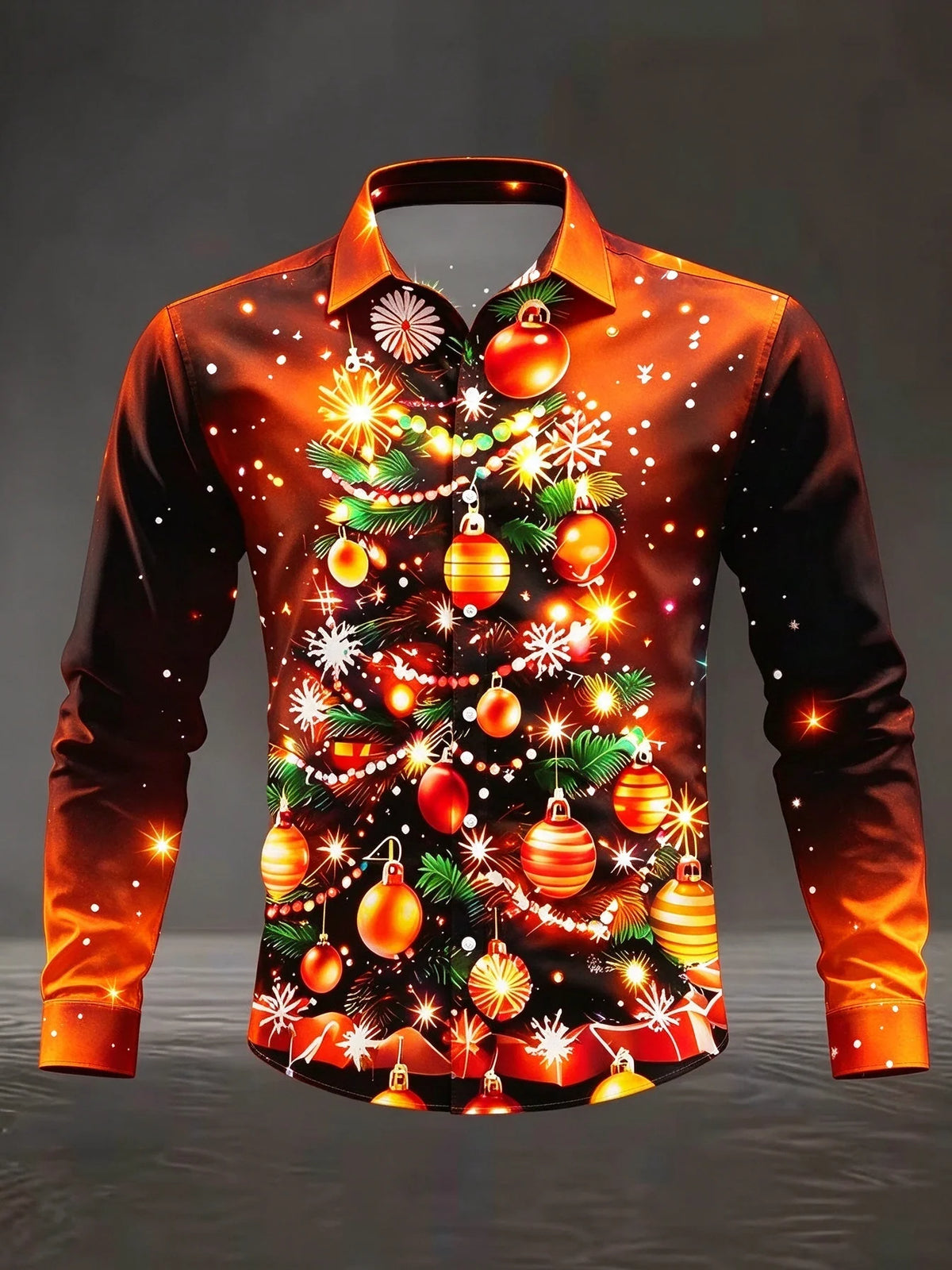 Mathieu | Satin Christmas Blouse with Snowflake Print for Men
