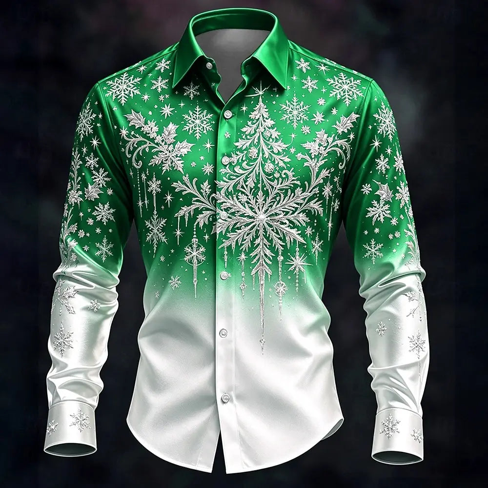Bauke | Ombre Snowflake Print Button-Down Christmas Blouse