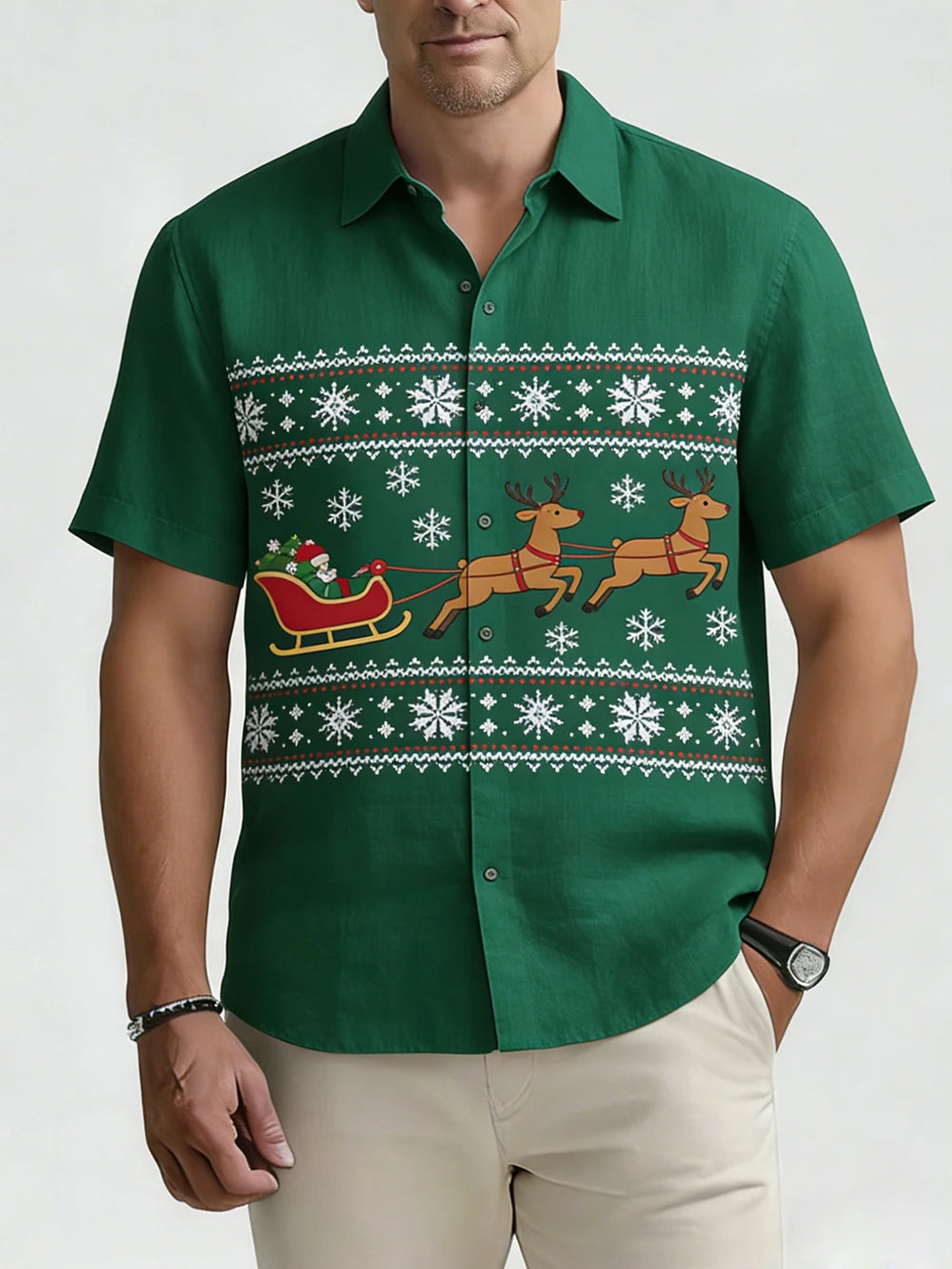 Emeric | Festive Print Short Sleeve Christmas Blouse for Men