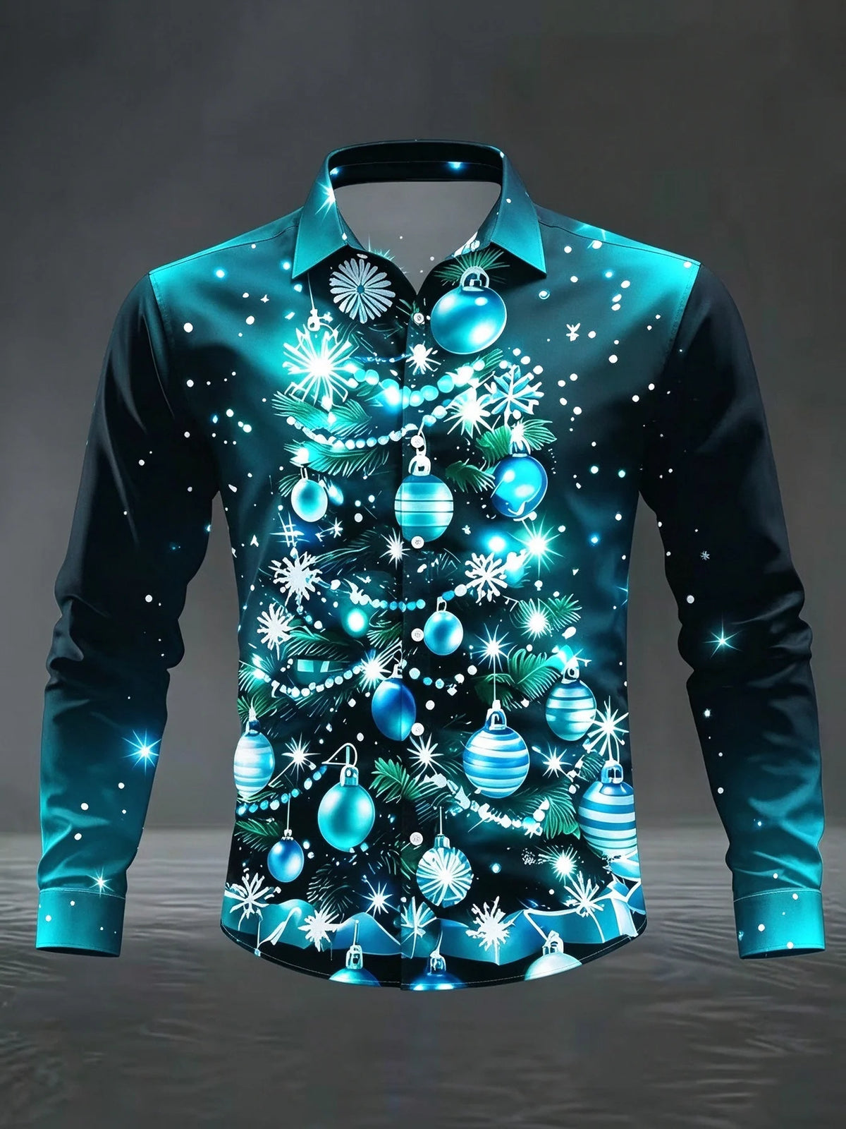 Mathieu | Satin Christmas Blouse with Snowflake Print for Men