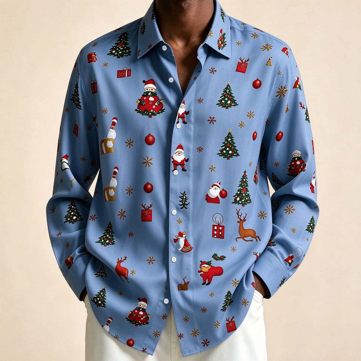 Preston | Festive Christmas Blouse with Santa Print for Men