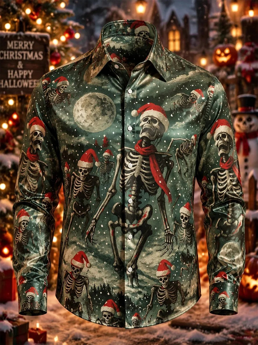 Jurriaan | Reindeer Print Button-Down Christmas Blouse for Men
