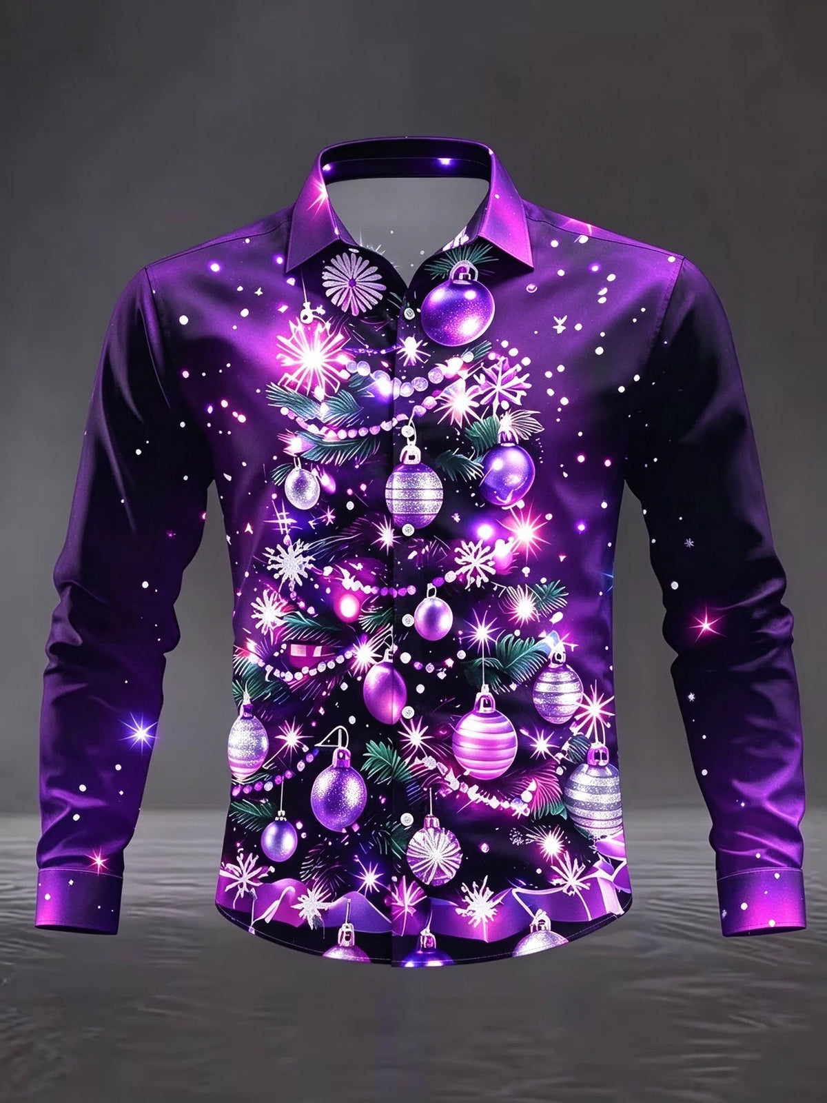 Mathieu | Satin Christmas Blouse with Snowflake Print for Men
