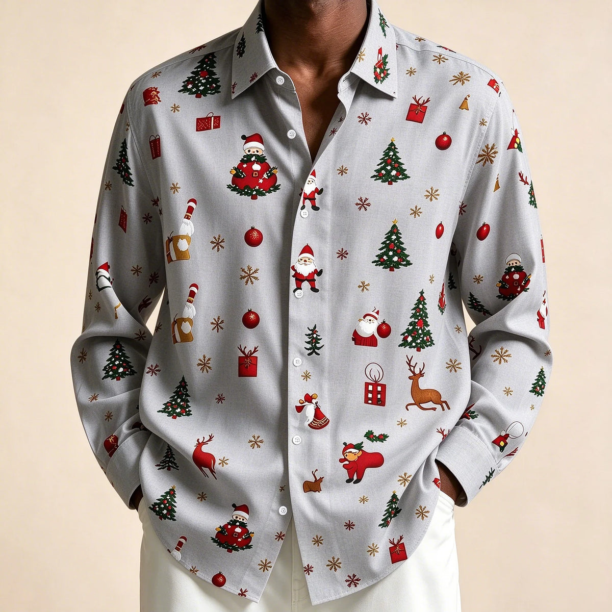 Preston | Festive Christmas Blouse with Santa Print for Men