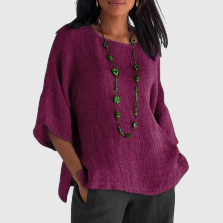 Angelique | Oversized Round Neck Blouse with Beaded Necklace