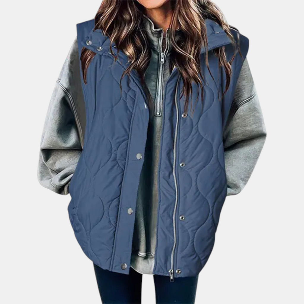 Nadira | Quilted Hooded Puffer Vest with Snap Pockets for Women