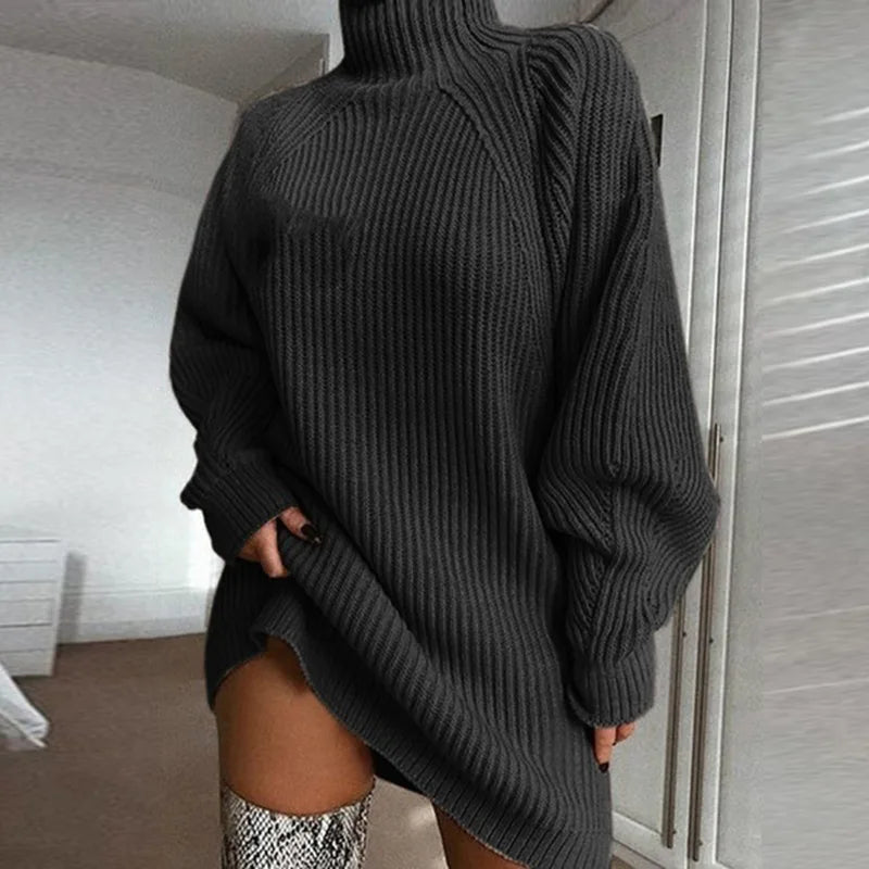 Lykke | Ribbed Turtleneck Sweater Dress for Women