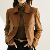 Dietlinde | Notch Lapel Leather Jacket with Patch Pockets