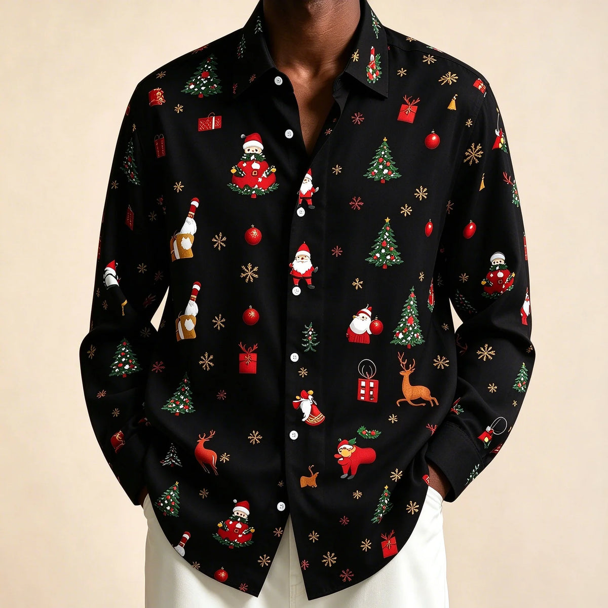 Preston | Festive Christmas Blouse with Santa Print for Men