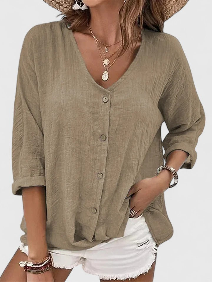 Kylie | Women's V-Neck Blouse - Elegant Long Sleeve Top