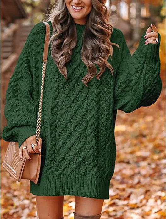 Winnifred | Cable Knit Sweater Dress with Balloon Sleeves