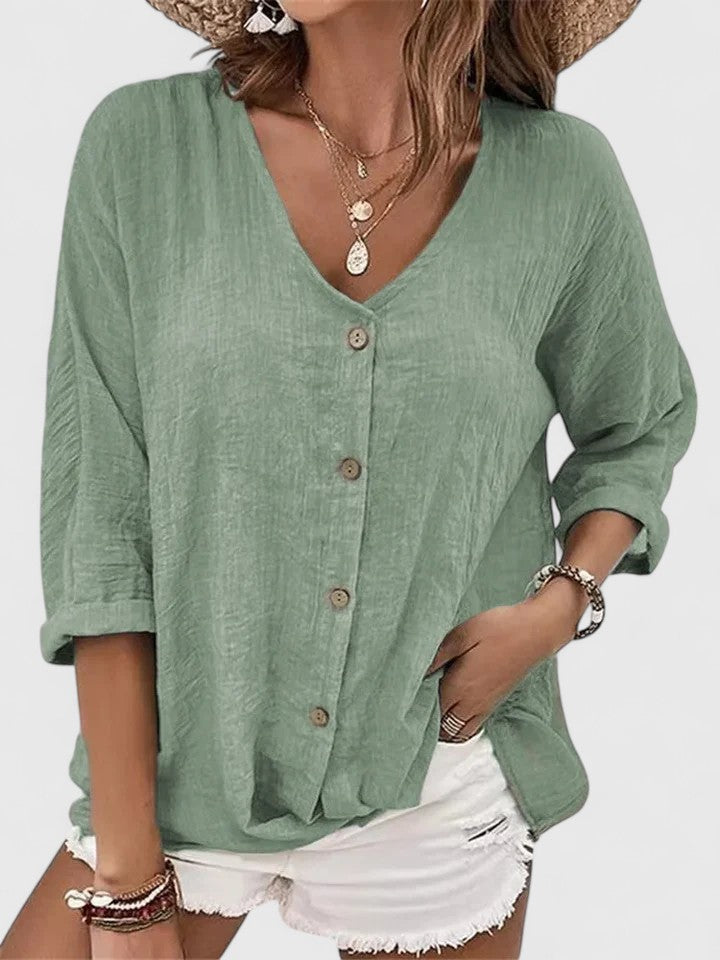 Kylie | Women's V-Neck Blouse - Elegant Long Sleeve Top