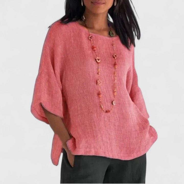 Angelique | Oversized Round Neck Blouse with Beaded Necklace