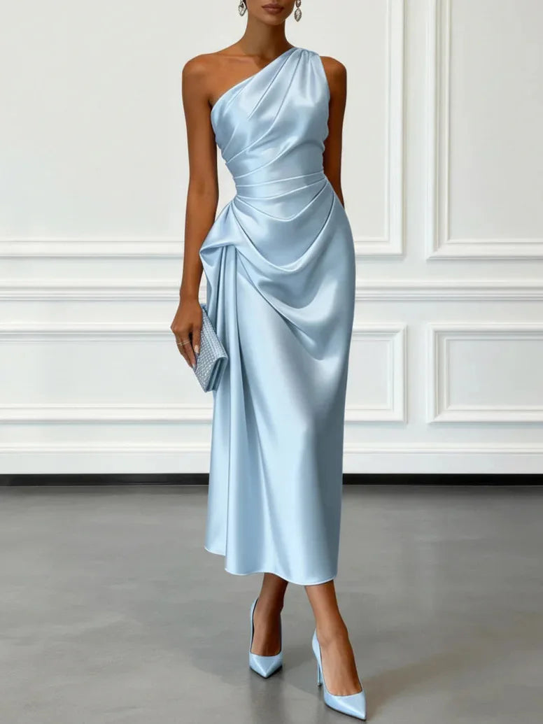Ilenora | Draped One-Shoulder Ruched Midi Dress for Women