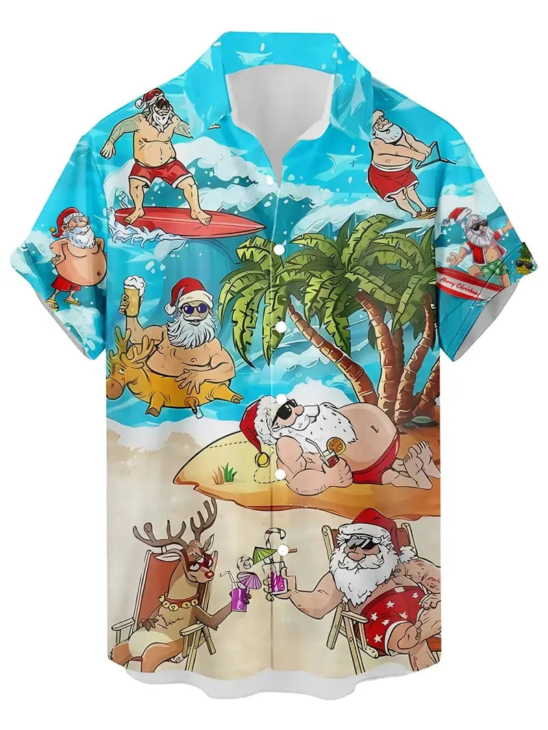 Hannes | Printed Button-Down Short Sleeve Christmas Blouse