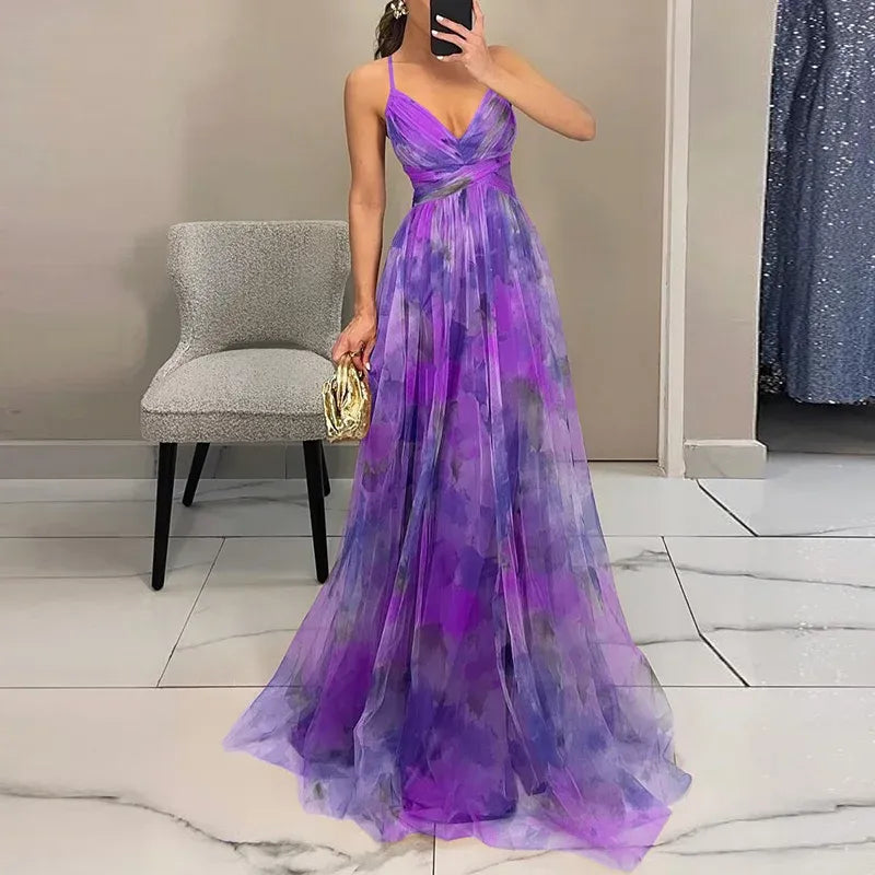 Louisa | Floral V-Neck Maxi Dress with Train for Women