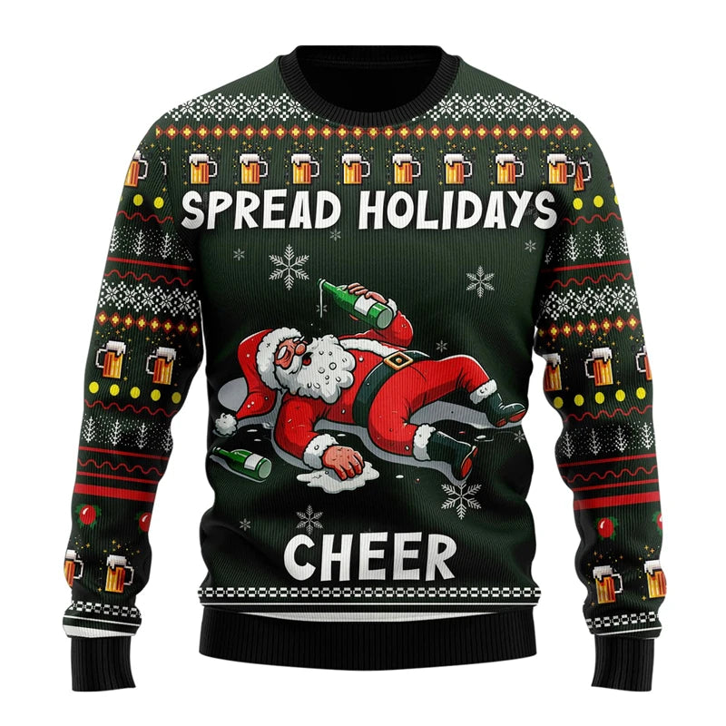 Dexter | Beer Print Crew Neck Christmas Sweater for Men