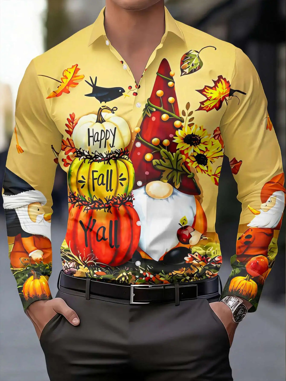 Anatole | Santa Claus Print Button-Down Christmas Blouse for Men