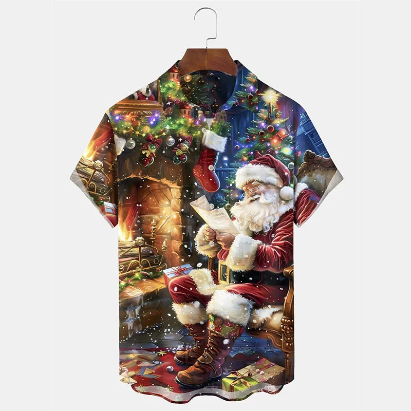 Bodhi | Printed Button-Down Short Sleeve Christmas Blouse for Men