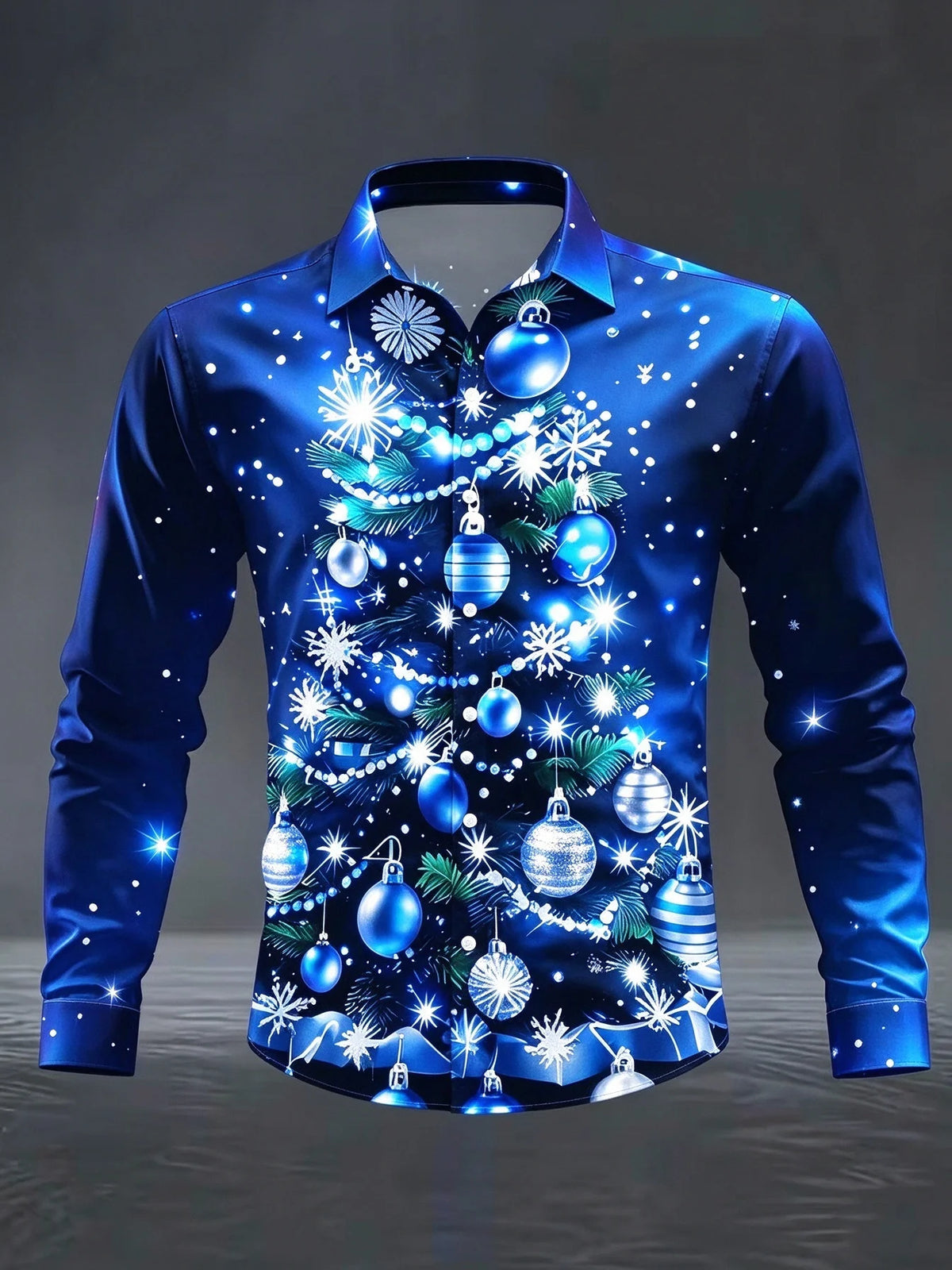 Mathieu | Satin Christmas Blouse with Snowflake Print for Men