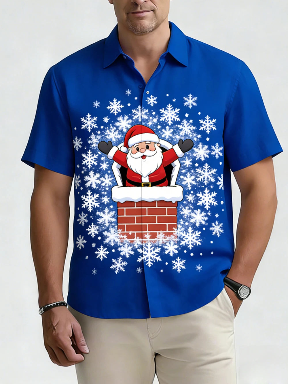 Emeric | Festive Print Short Sleeve Christmas Blouse for Men