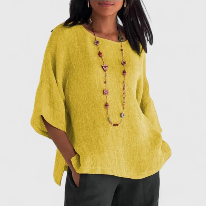 Angelique | Oversized Round Neck Blouse with Beaded Necklace