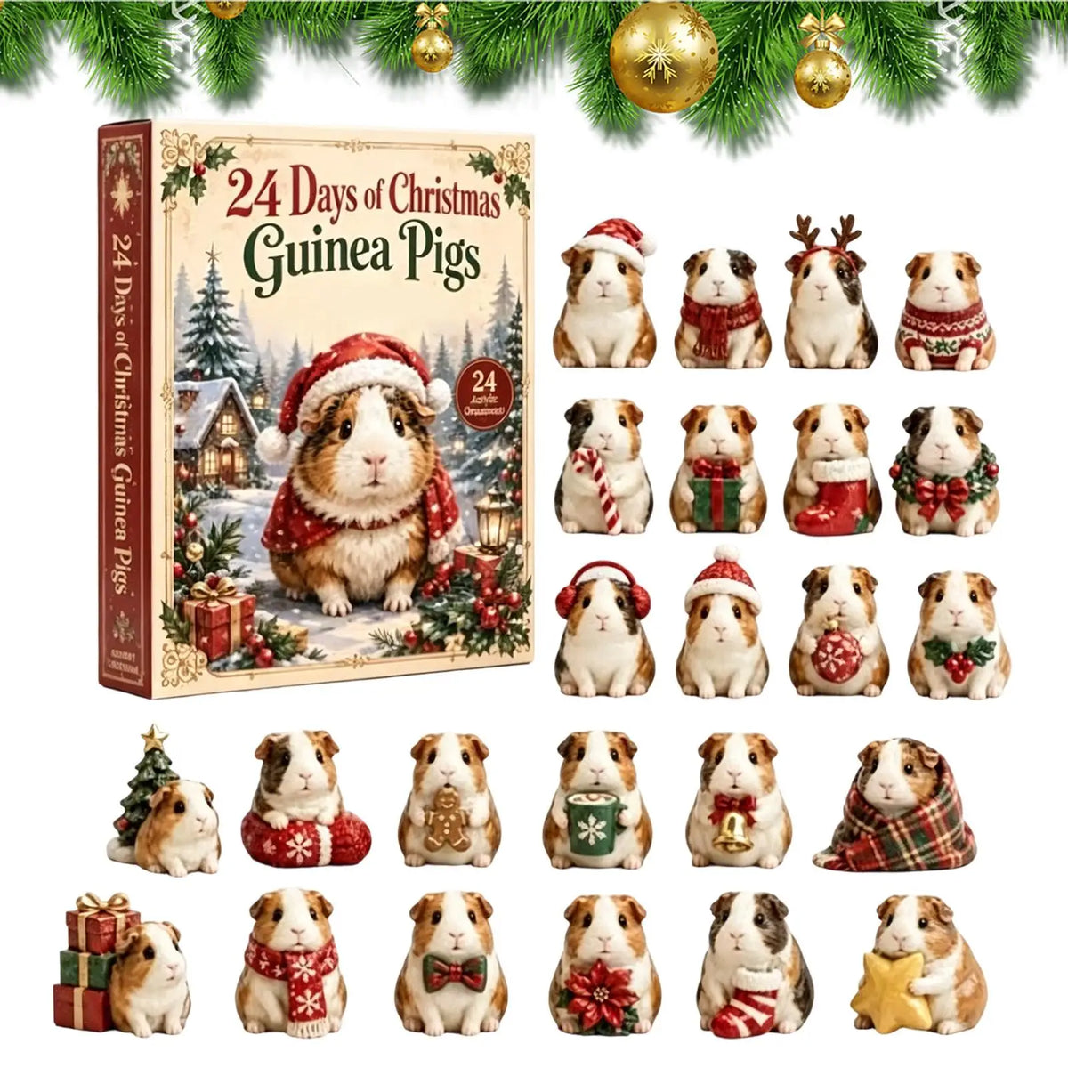 GUINEA PIG ORNAMENT ADVENT CALENDAR – 24 CLEAR ACRYLIC PIECES