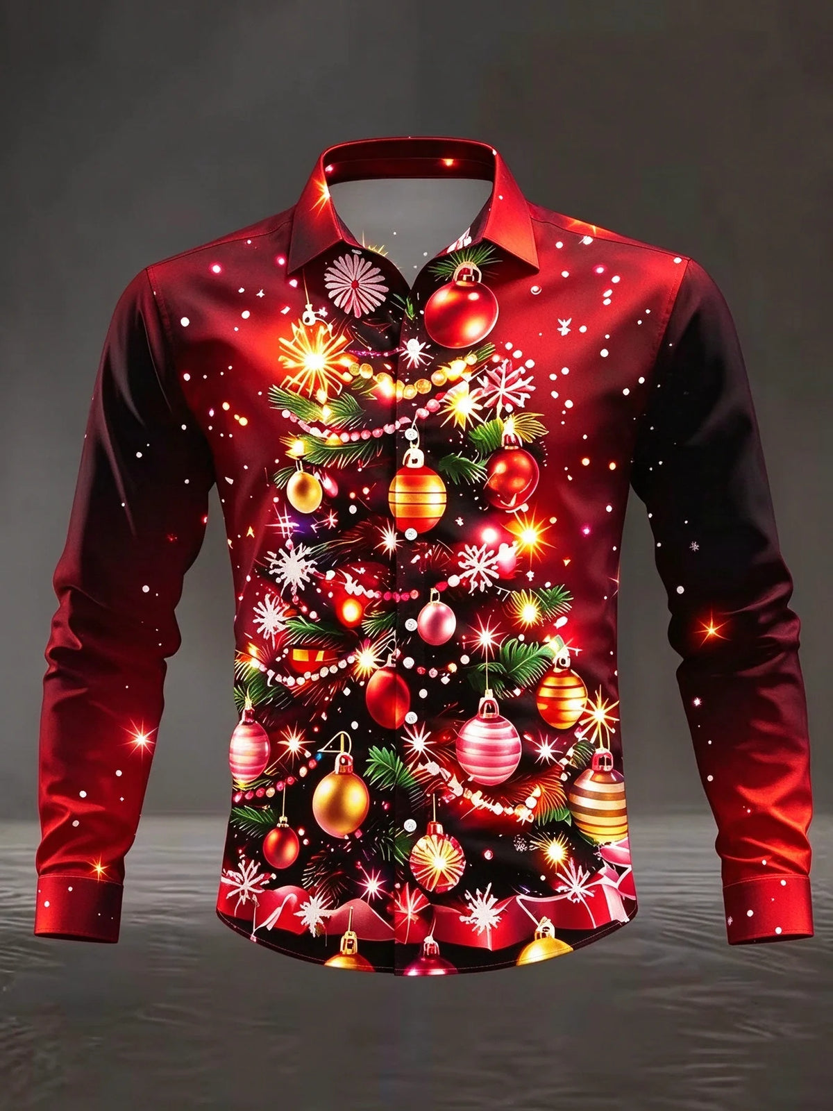 Mathieu | Satin Christmas Blouse with Snowflake Print for Men