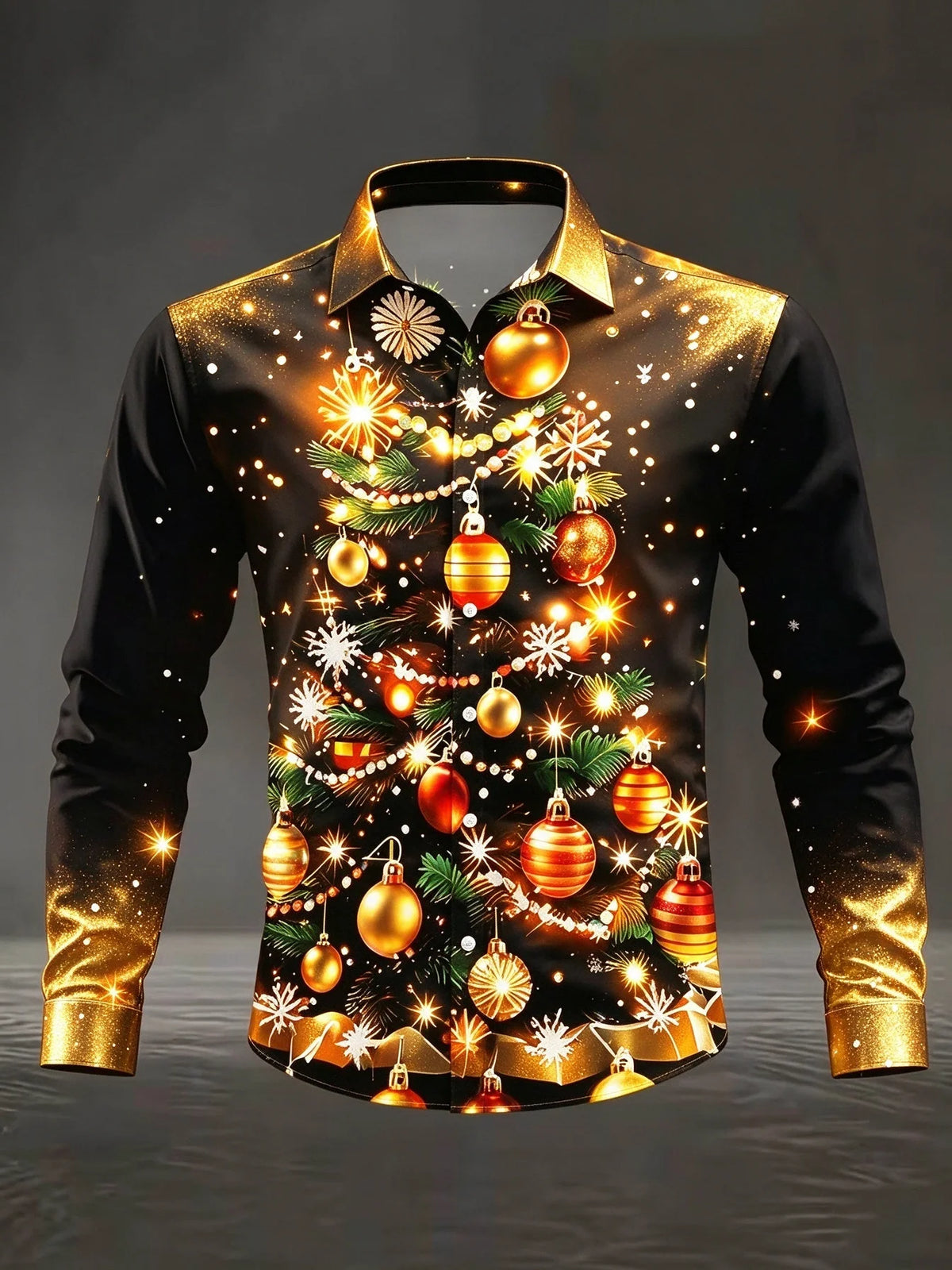Mathieu | Satin Christmas Blouse with Snowflake Print for Men