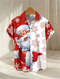 Henning | Santa Print Short Sleeve Christmas Blouse for Men