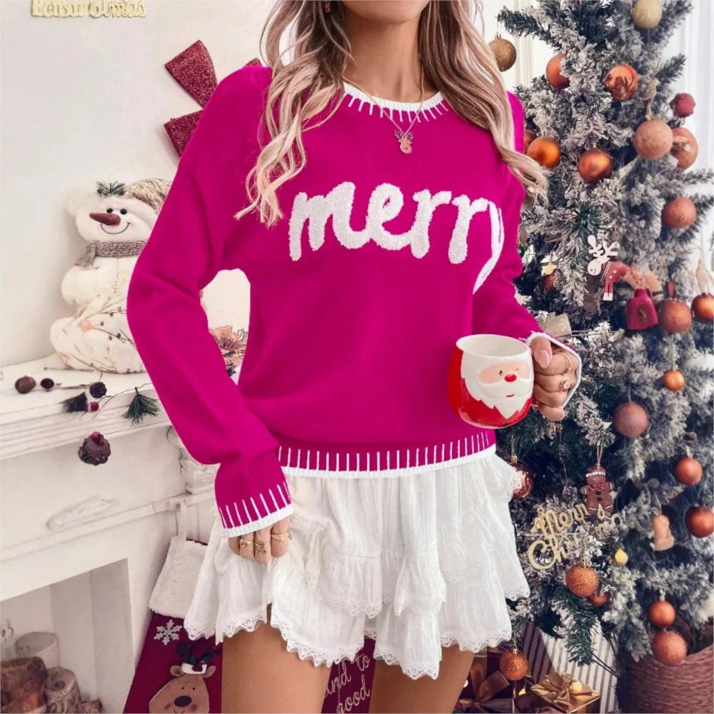 Carola | Christmas Sweater with Embroidered Crew Neck for Women