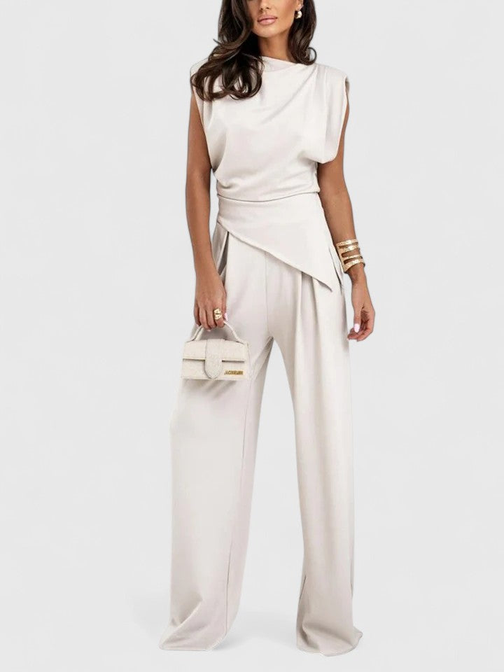 Sharon | Women's Two Piece Set Sleeveless Top Wide Leg Pants