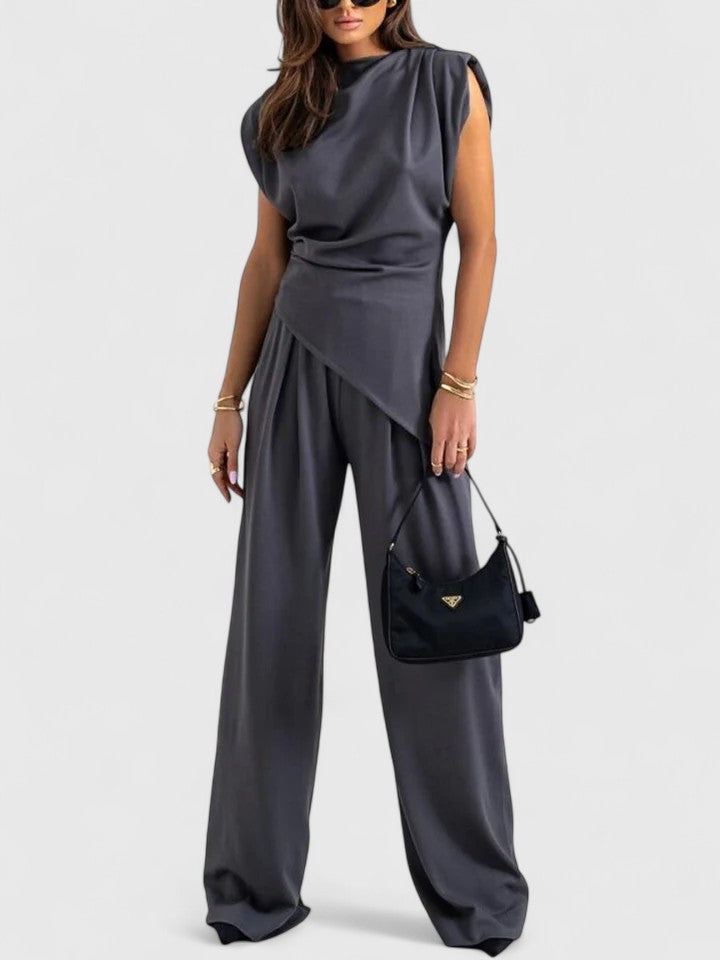 Sharon | Women's Two Piece Set Sleeveless Top Wide Leg Pants
