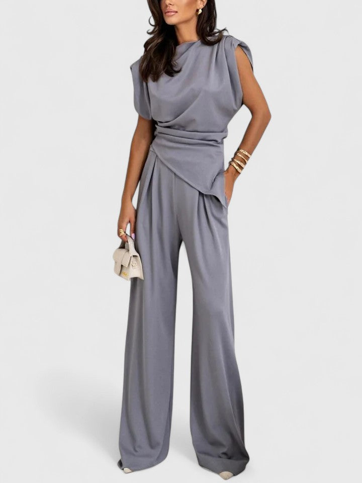 Sharon | Women's Two Piece Set Sleeveless Top Wide Leg Pants