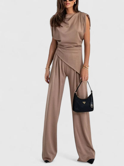 Sharon | Women's Two Piece Set Sleeveless Top Wide Leg Pants