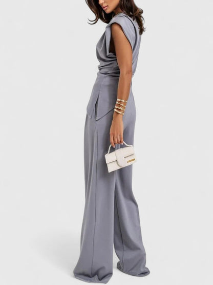 Sharon | Women's Two Piece Set Sleeveless Top Wide Leg Pants