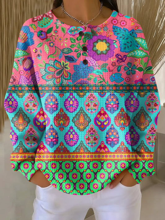 Sign | Sweater with Ethnic Flower Stripes 0