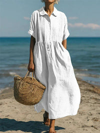 Jane | Women's Midi Dress Button Front V-Neck