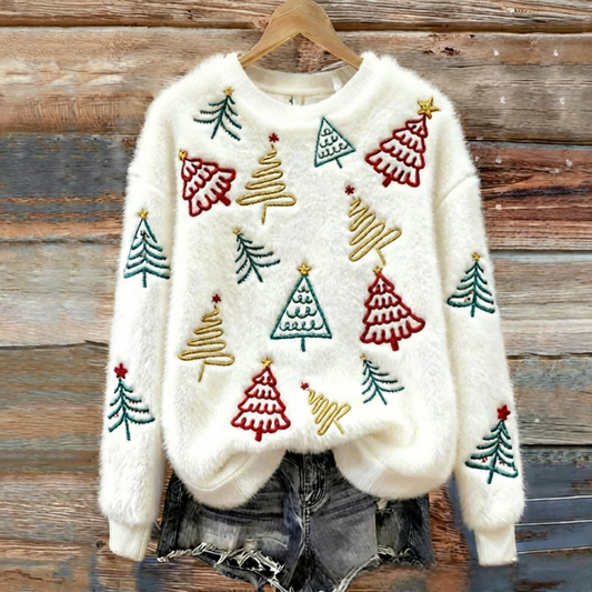 Tessa™ Cozy Fluffy Sweater with Dancing Christmas Trees