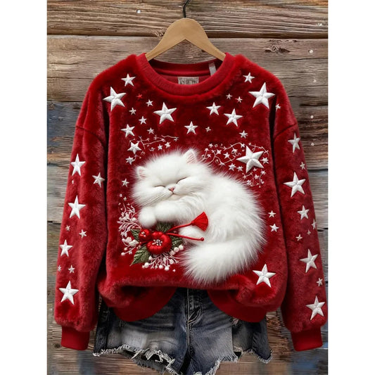 Tessa™ | Cosy Winter Wonderland Sweater – Festive White Cat