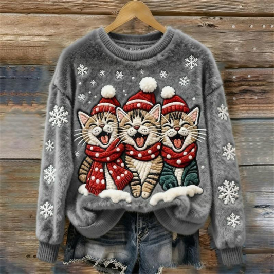 Tessa™ | Fluffy Sweater Featuring Singing Christmas Cats