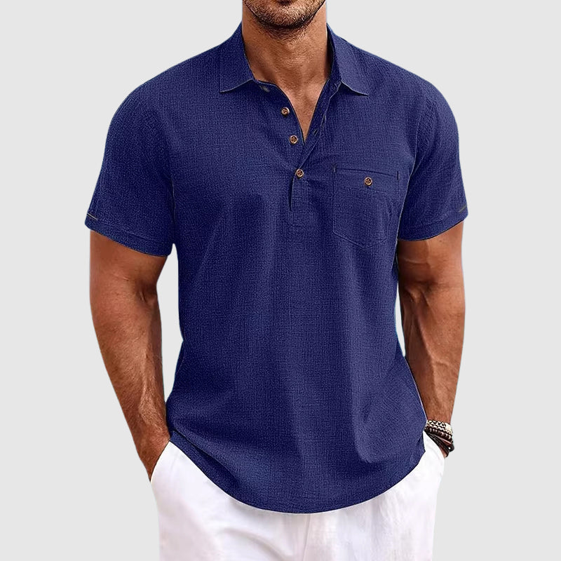 Henrik | Textured Button-Front Polo Shirt with Chest Pocket