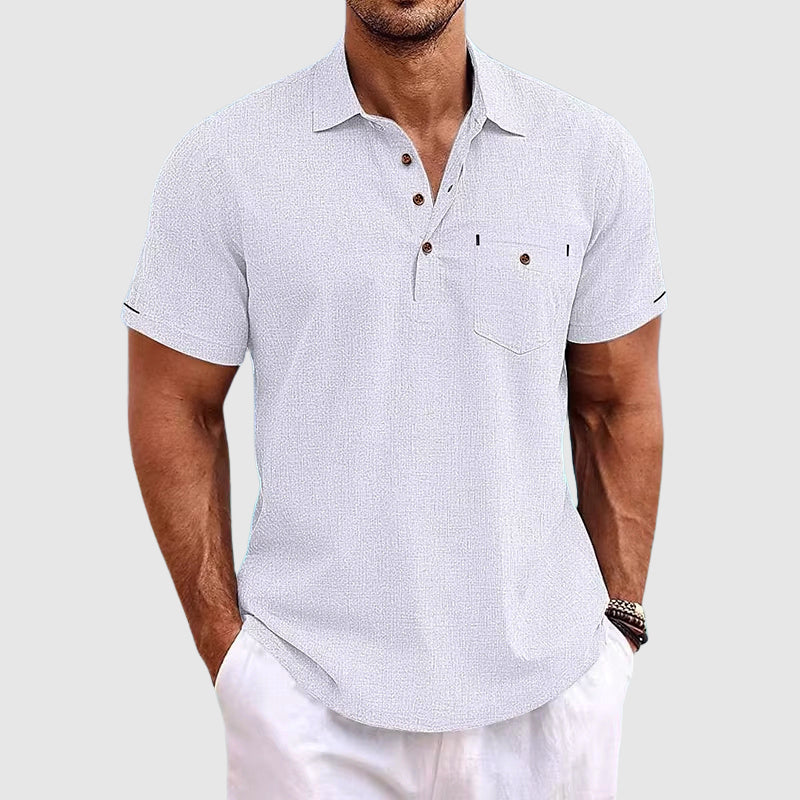 Henrik | Textured Button-Front Polo Shirt with Chest Pocket