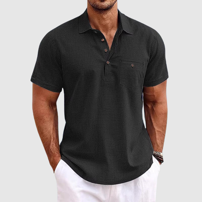 Henrik | Textured Button-Front Polo Shirt with Chest Pocket