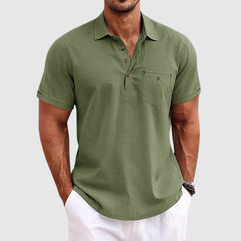 Henrik | Textured Button-Front Polo Shirt with Chest Pocket