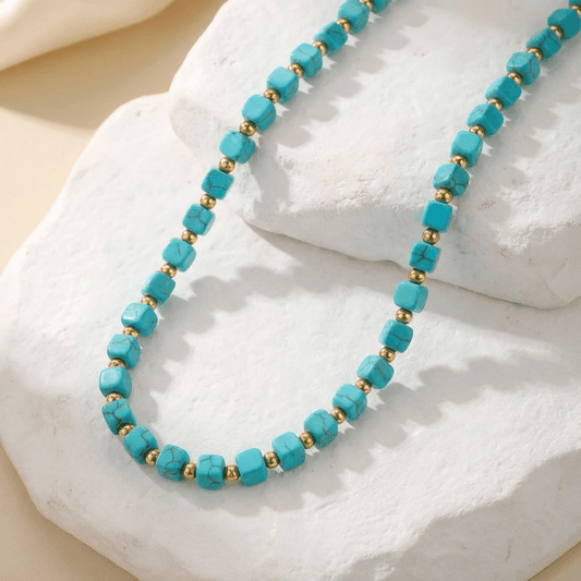 Turquoise Bead & Gold Accent Necklace 0